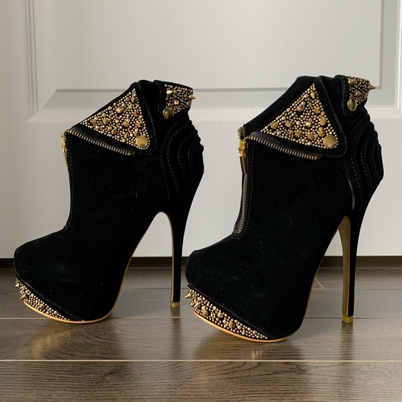 Alba - black & gold high heeled boots size 7 - Picture 1 of 7